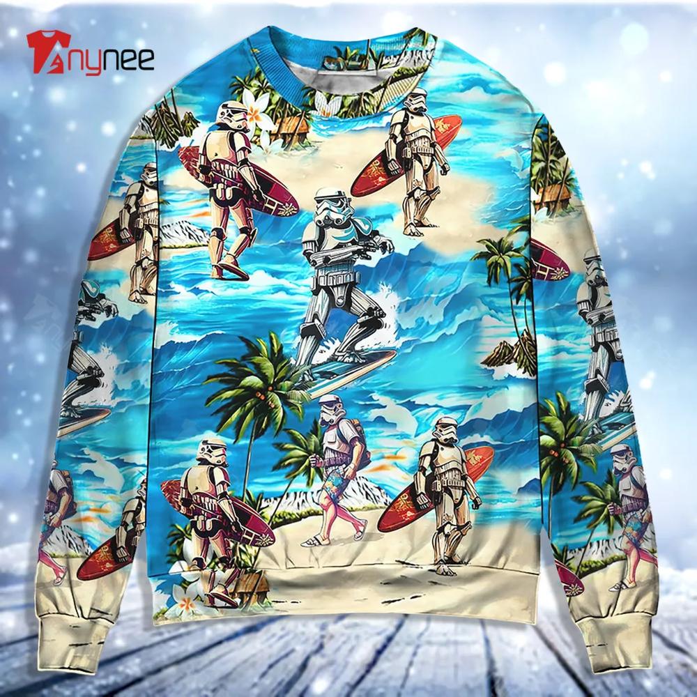 Stormtrooper Starwars Surfing Ugly Christmas Sweater- Best Christmas Gifts 2023