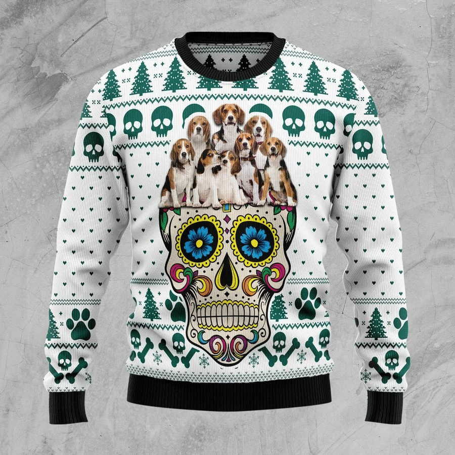 Sugar Skull Beagles Dog Ugly Christmas Sweater | For Men & Women | Adult | US1789- Best Christmas Gifts 2023