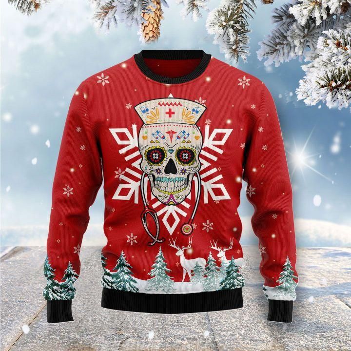 Sugar Skull Nurse Ugly Christmas Sweater | For Men & Women | Adult | US1543- Best Christmas Gifts 2023