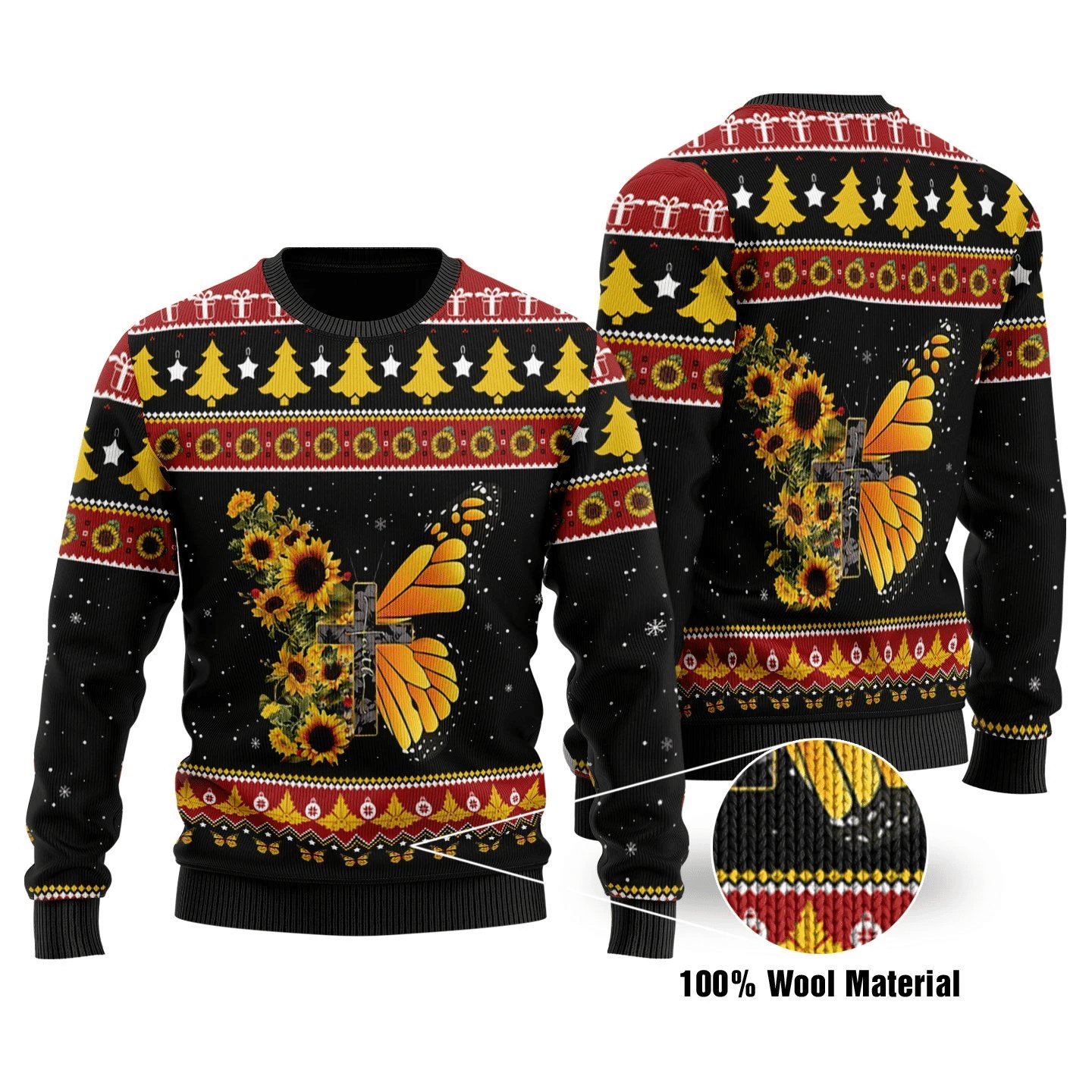 Sunflower Butterfly Ugly Christmas Sweater | For Men & Women | Adult | US1720- Best Christmas Gifts 2023