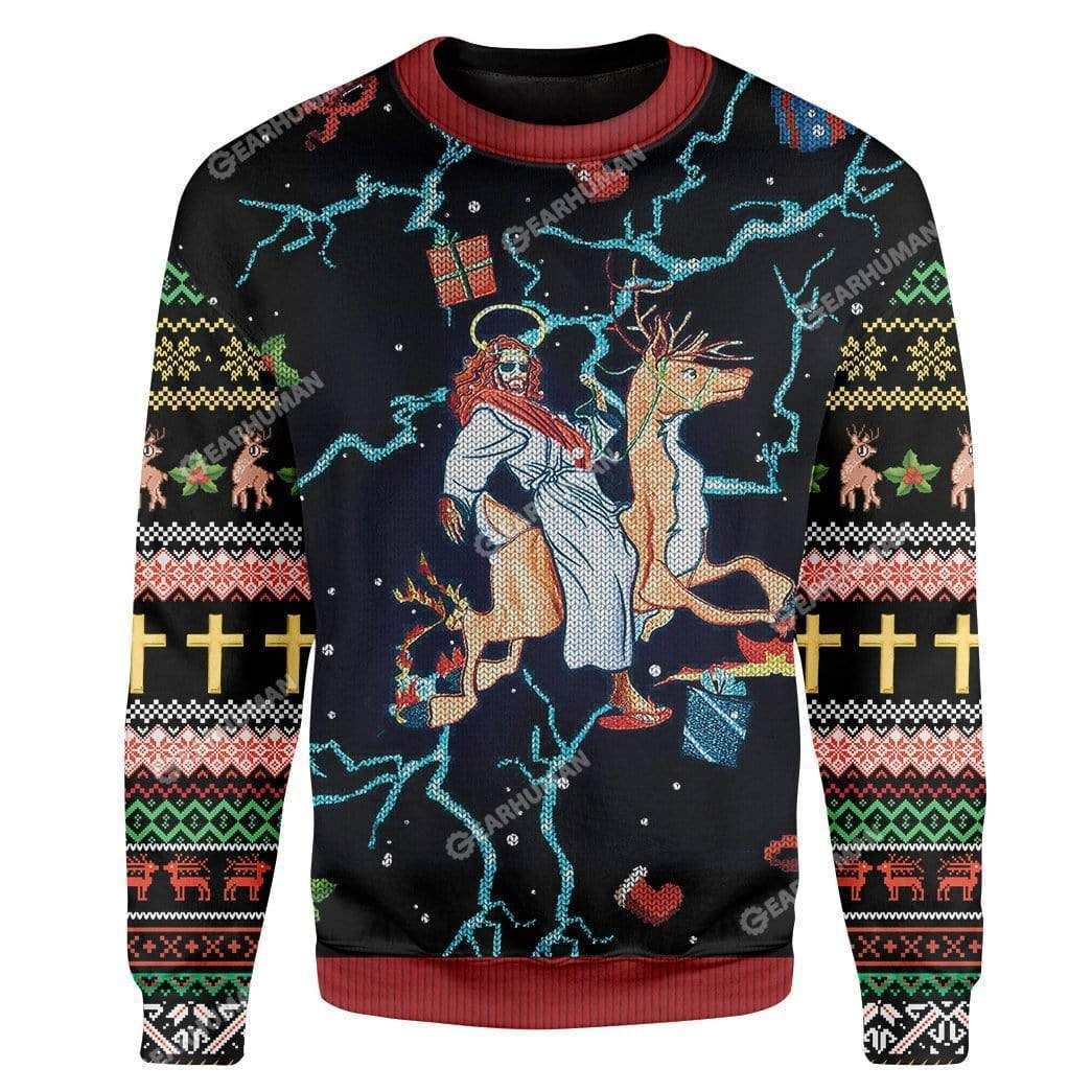 Swag Jesus Rides Reindeer Ugly Christmas Sweater | For Men & Women | Adult | US1837- Best Christmas Gifts 2023