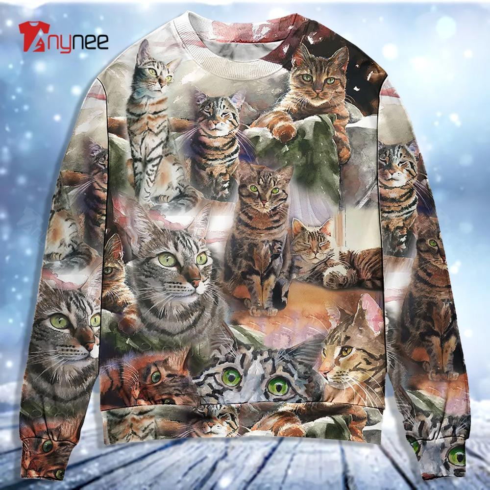 Tabby Cat Art Daily Portrait Ugly Christmas Sweater- Best Christmas Gifts 2023