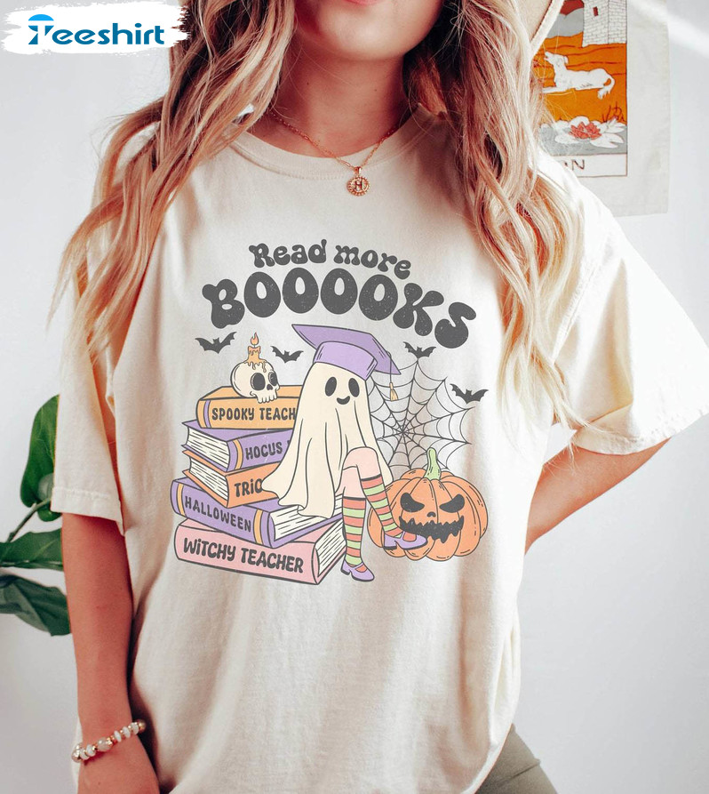 Teacher Halloween Shirt, Read More Books Spooky Teacher Short Sleeve Sweatshirt