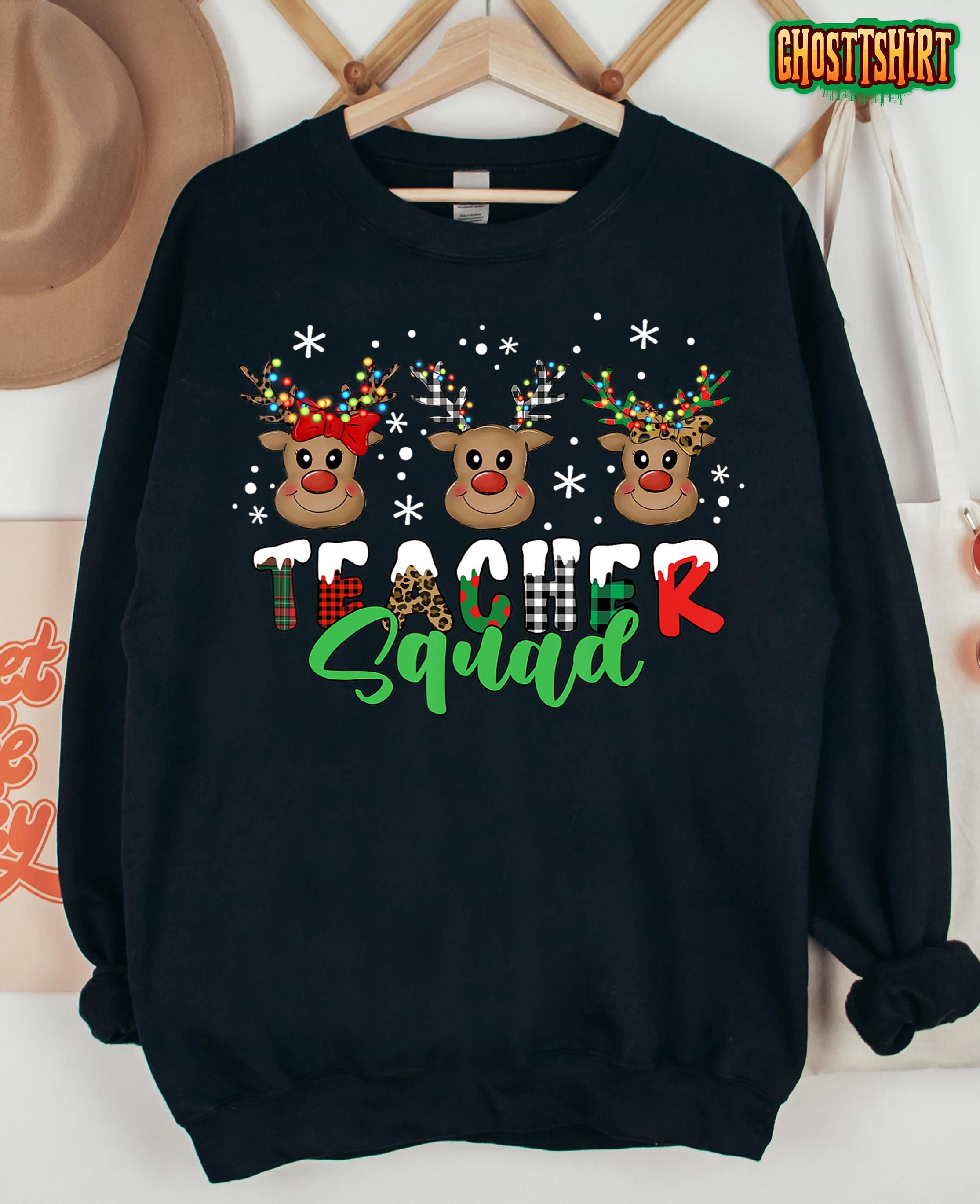 Teacher Squad Christmas Reindeer Xmas Santa Women Men T-Shirt