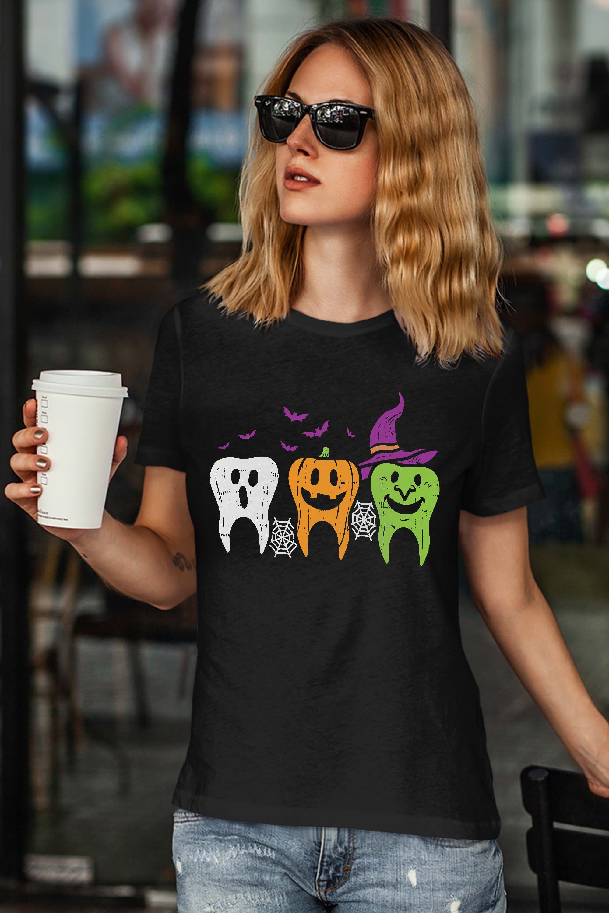 Teeth Ghost Pumpkin Witch Cute Dental Halloween Dentist Gift T-Shirt