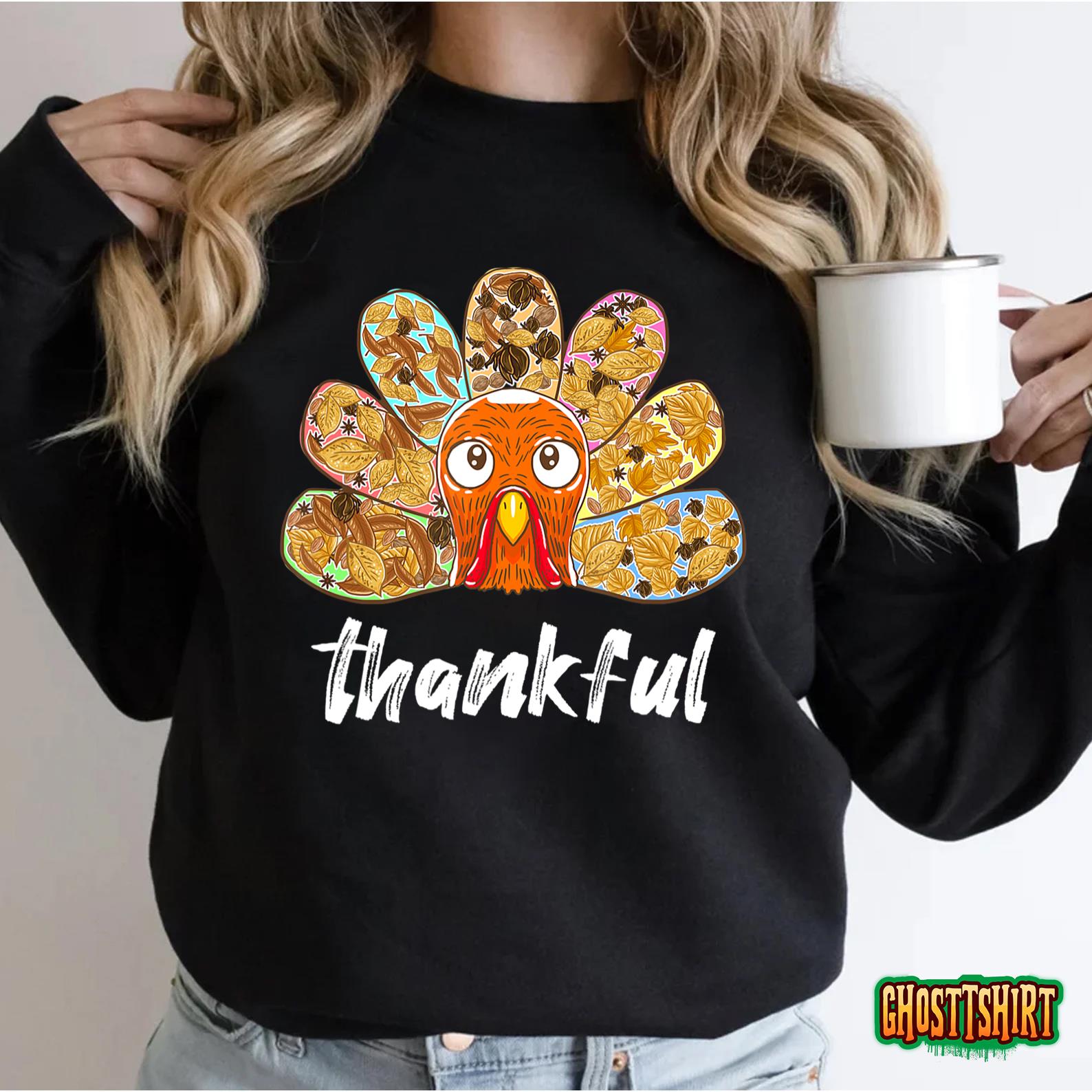 Thankful Leaves Seeds Nuts Turkey Art Thanksgiving Day Gift Sweatshirt