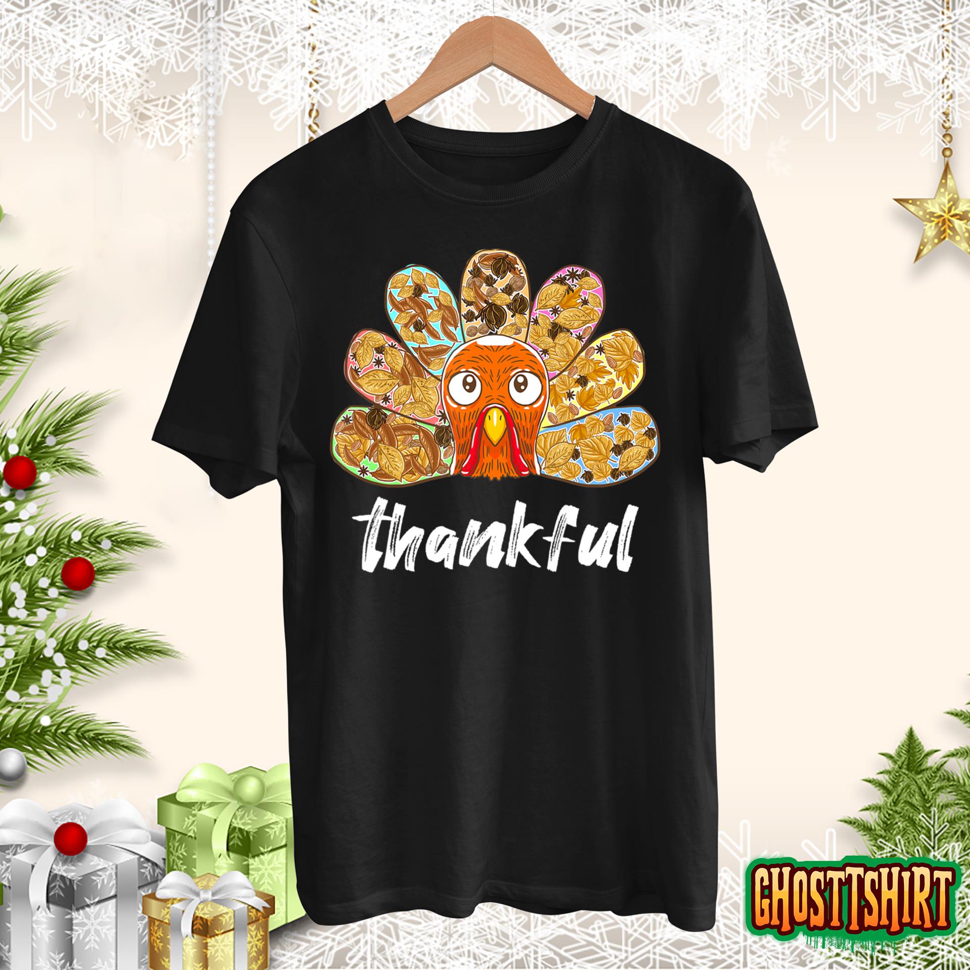 Thankful Leaves Seeds Nuts Turkey Art Thanksgiving Day Gift Sweatshirt