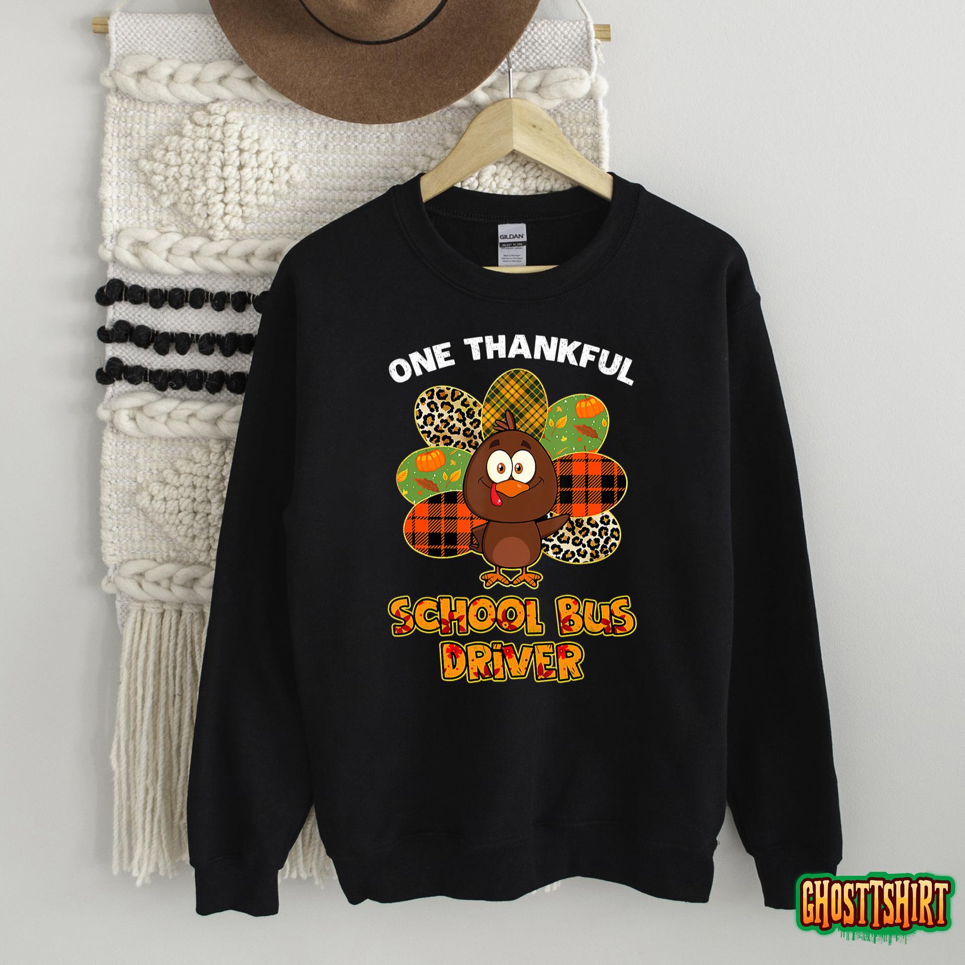 Thanksgiving Day One Thankful School Bus Driver Cute Turkey T-Shirt