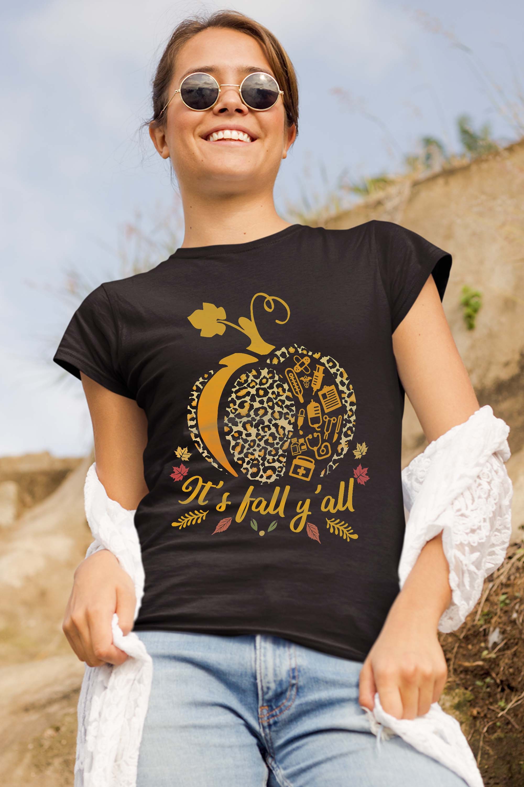 Thanksgiving Nurse Cute Health Worker Leopard Pumpkin Women Gift T-Shirt