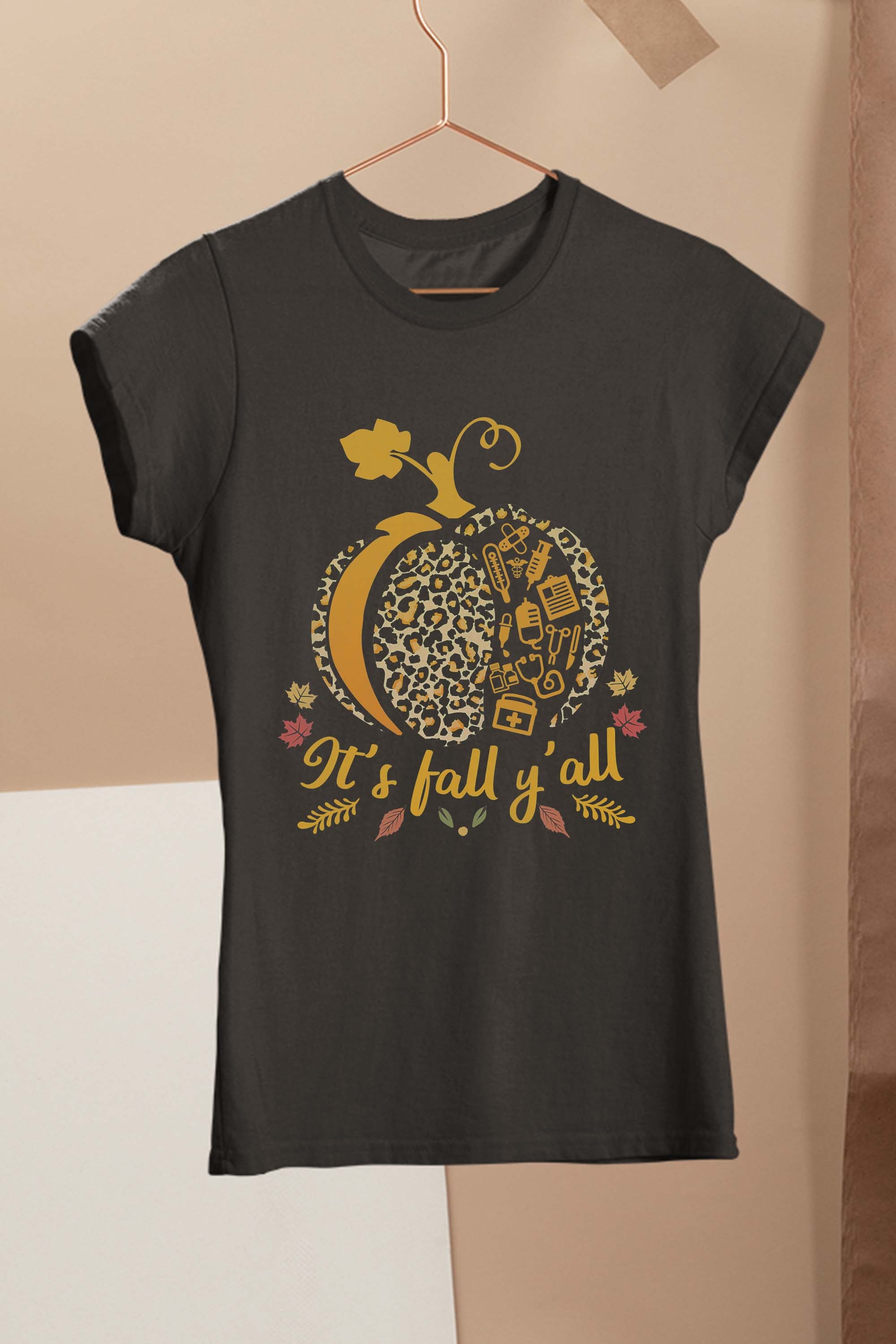 Thanksgiving Nurse Cute Health Worker Leopard Pumpkin Women Gift T-Shirt