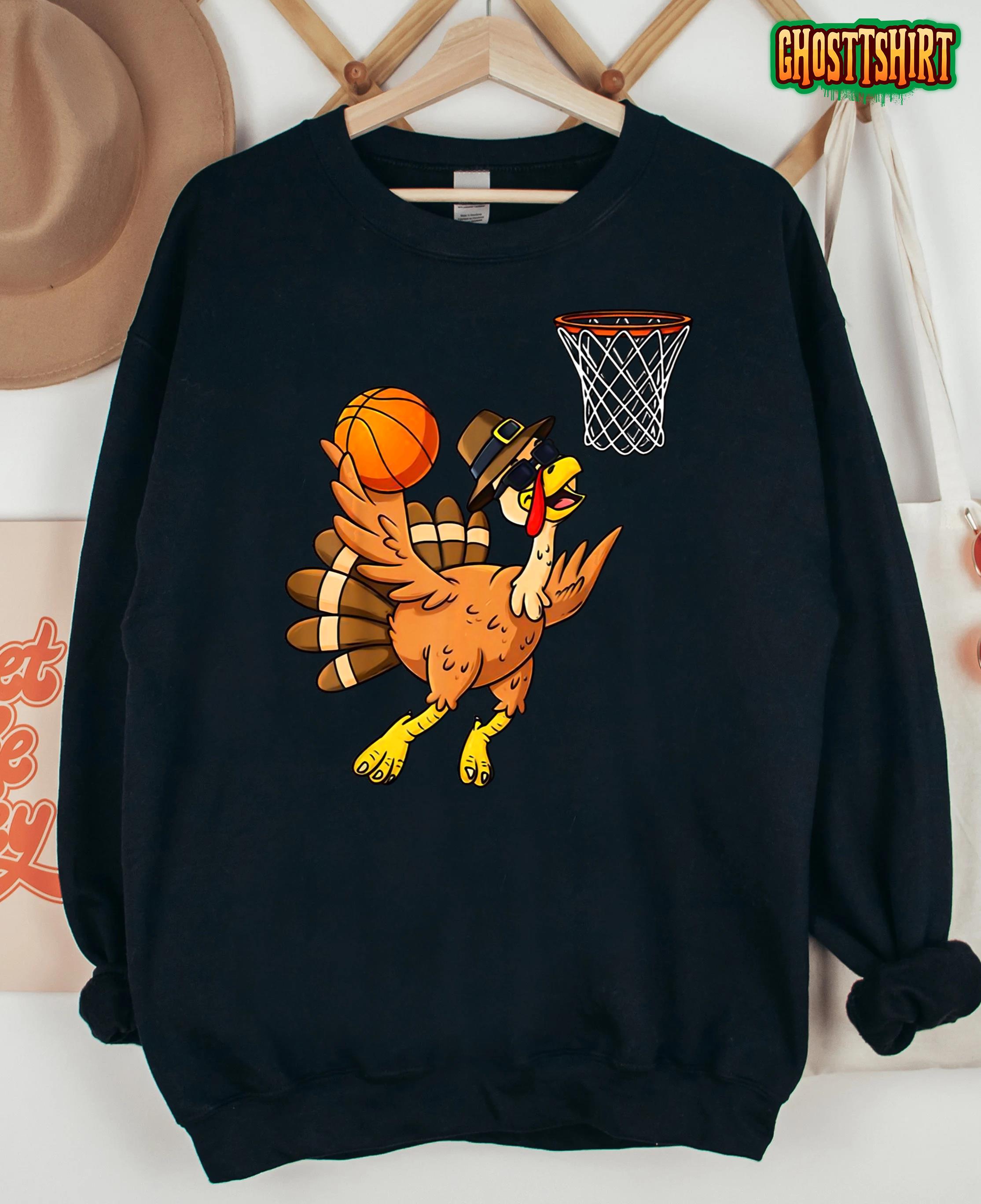 Thanksgiving Turkey Basketball Player Funny Boys Girls Kids Sweatshirt