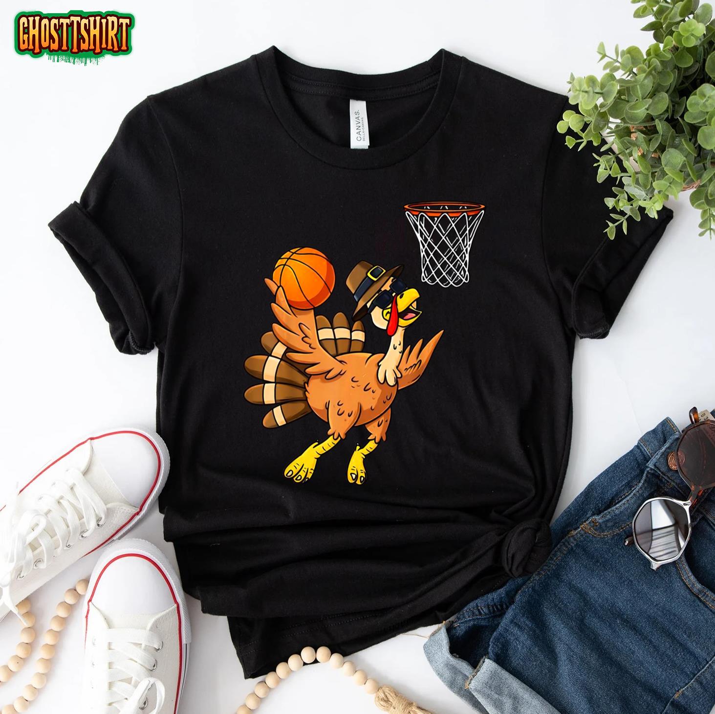 Thanksgiving Turkey Basketball Player Funny Boys Girls Kids Sweatshirt