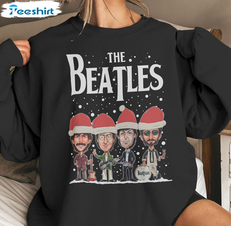 The Beatles Christmas Shirt, Beatles Wearing Santa Hat Shirt Rock And Roll Sweatshirt