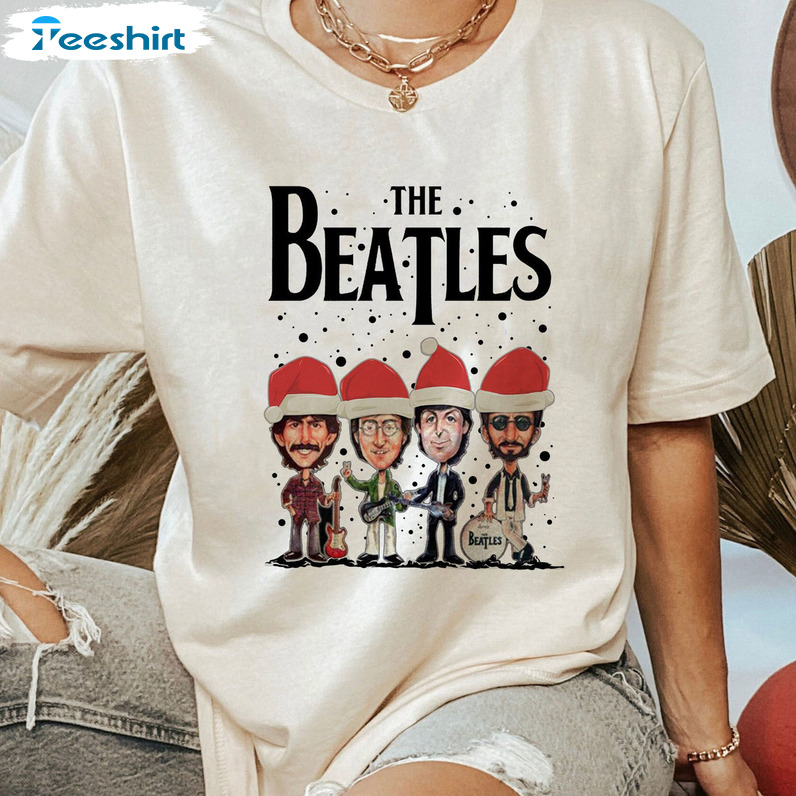 The Beatles Christmas Shirt, Beatles Wearing Santa Hat Shirt Rock And Roll Sweatshirt