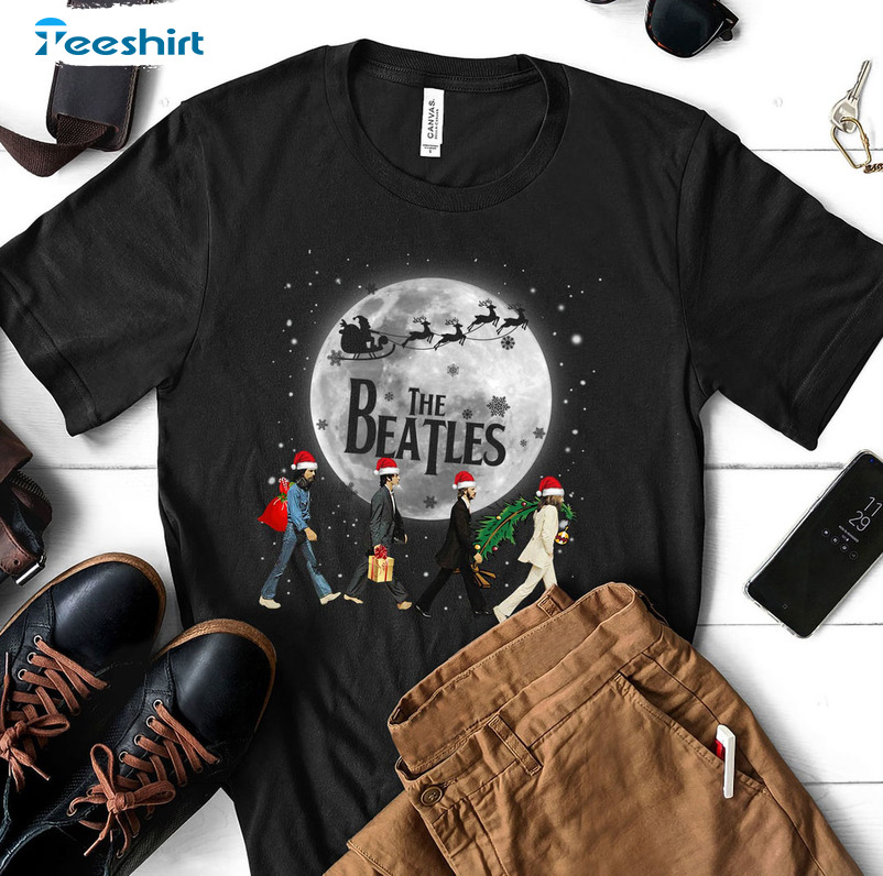 The Beatles Christmas Sweatshirt, Santa Claus And Reindeer Unisex T-shirt Short Sleeve