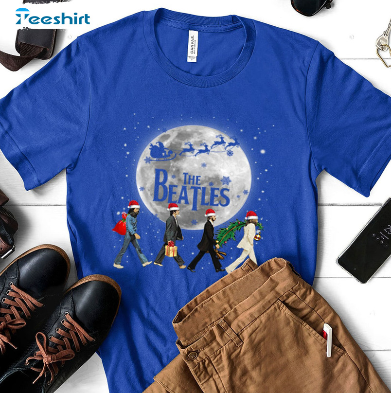 The Beatles Christmas Sweatshirt, Santa Claus And Reindeer Unisex T-shirt Short Sleeve