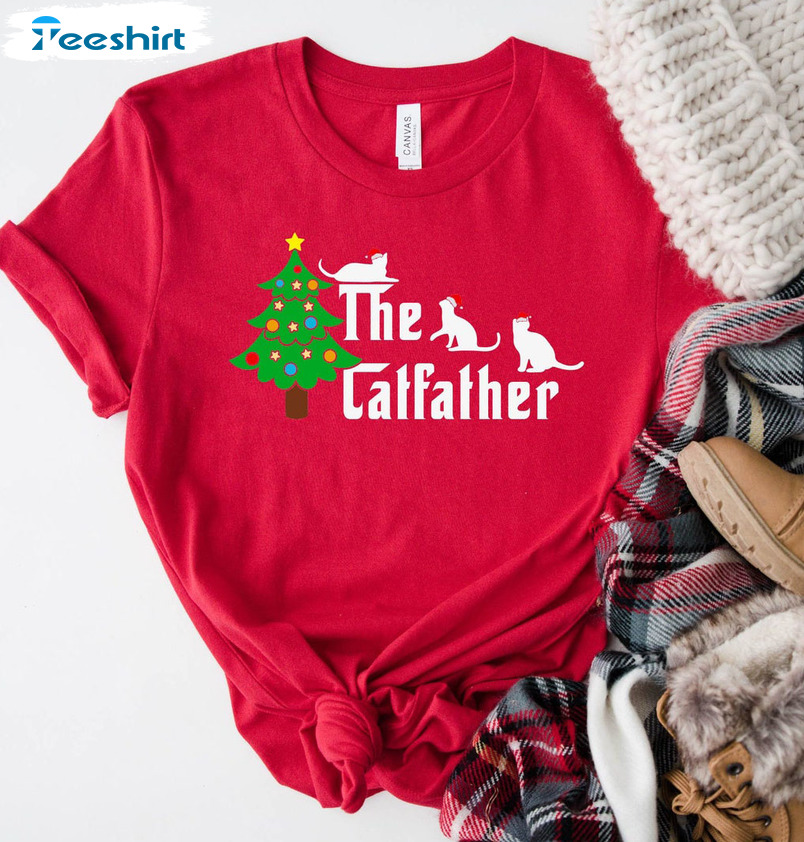 The Catfather Christmas Shirt, Vintage Cat Dad Crewneck Tee Tops