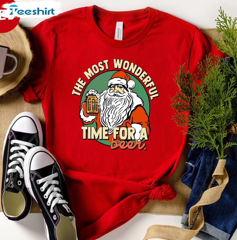 The Most Wonderful Time For A Beer Sweatshirt, Christmas Beer Funny Unisex Hoodie Short Sleeve