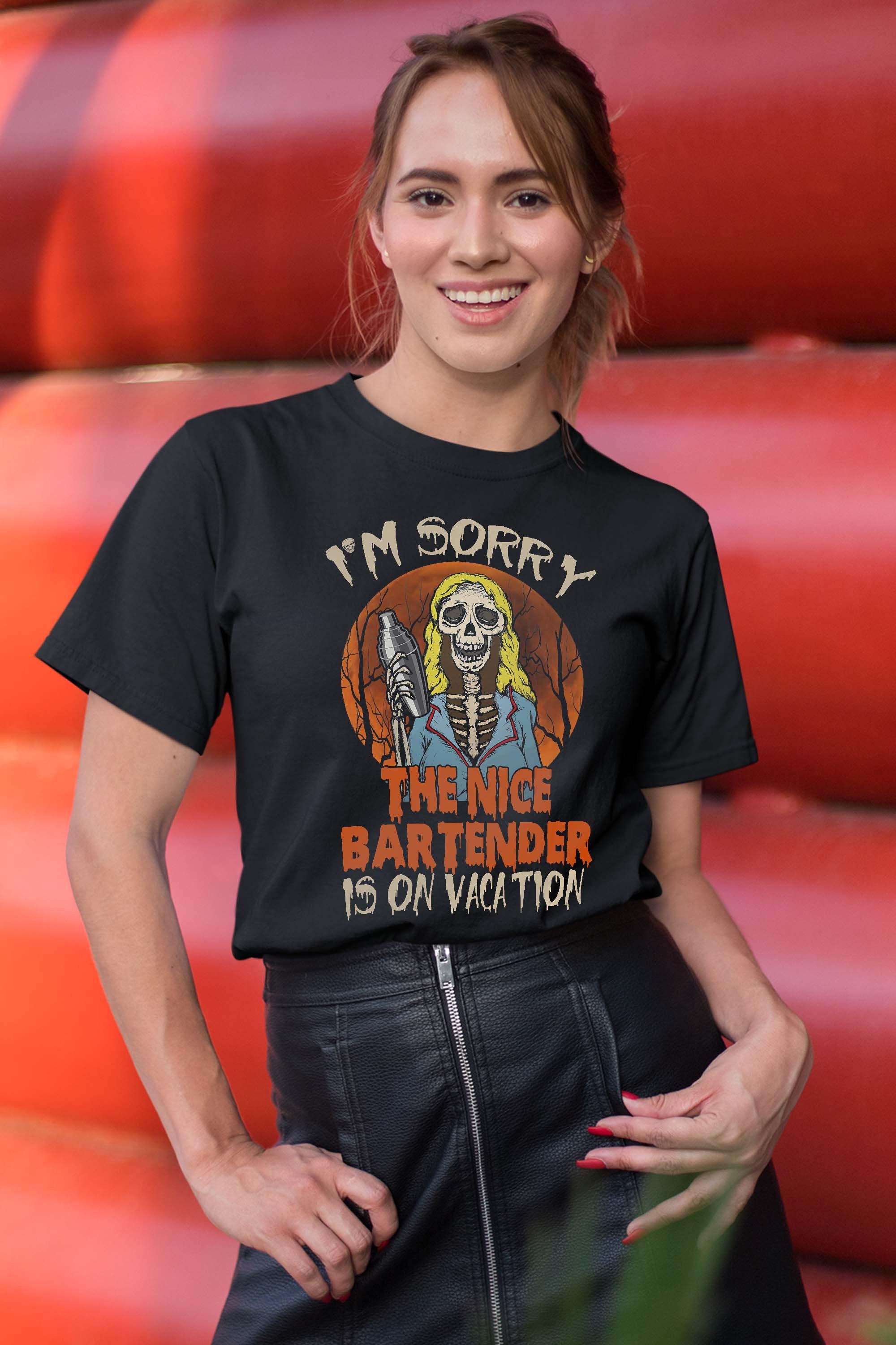 The Nice Bartender Funny Scary Skeleton Bartender Halloween T-Shirt