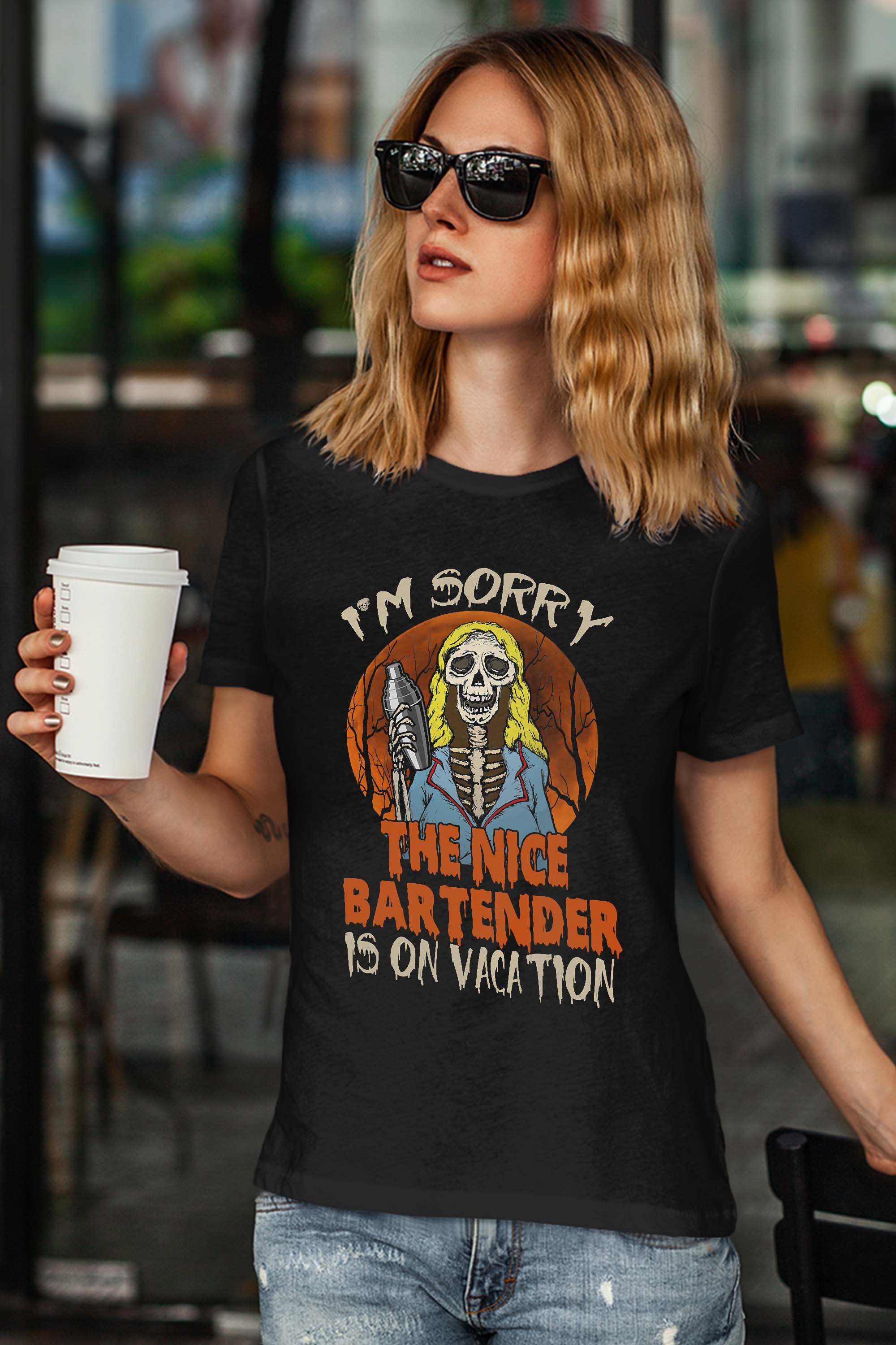 The Nice Bartender Funny Scary Skeleton Bartender Halloween T-Shirt