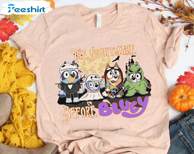 The Nightmare Before Bluey Shirt, Halloween Party Tee Tops Short Sleeve