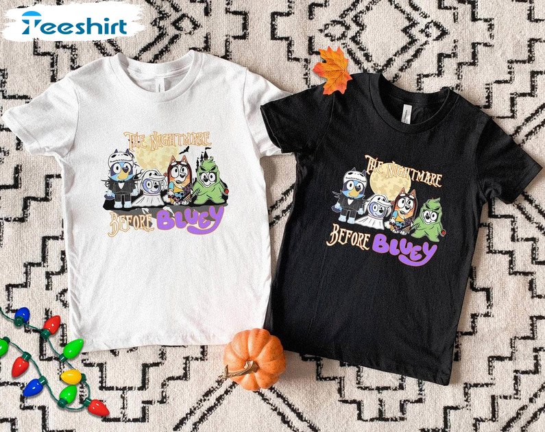 The Nightmare Before Bluey Shirt, Halloween Party Tee Tops Short Sleeve