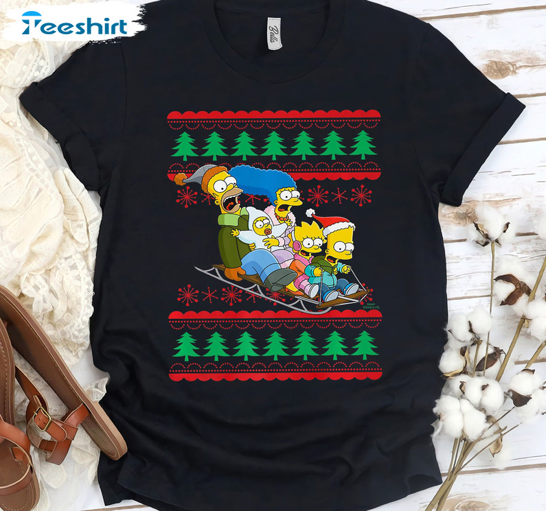 The Simpsons Christmas Family Sleigh Ride Shirt, Xmas Holiday Unisex Hoodie Crewneck