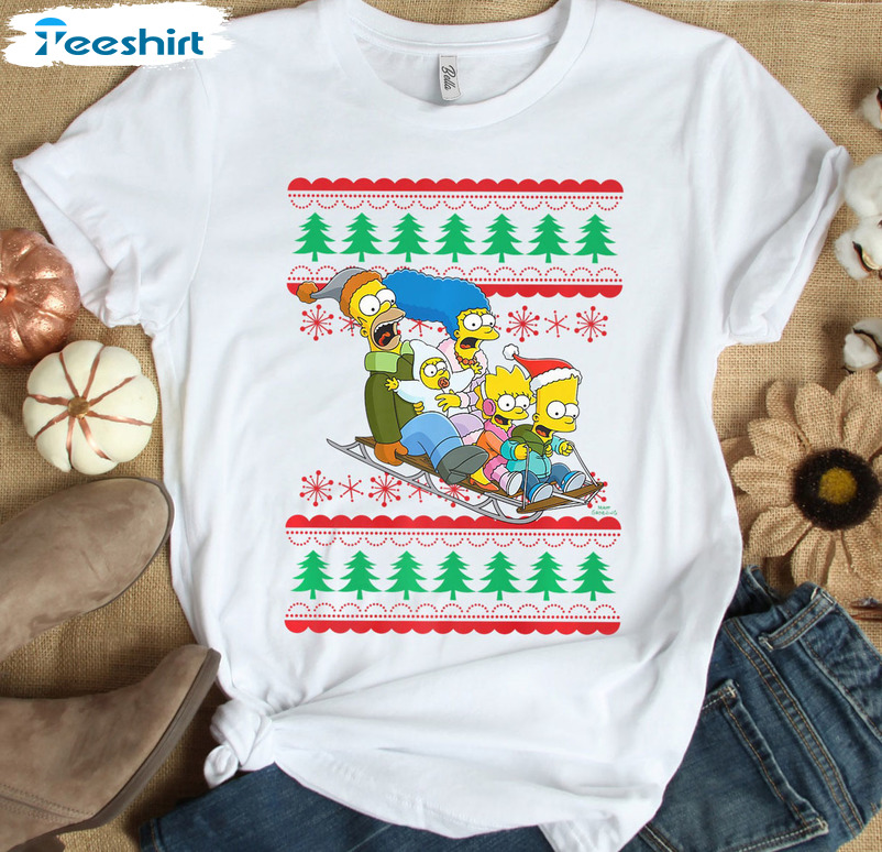 The Simpsons Christmas Family Sleigh Ride Shirt, Xmas Holiday Unisex Hoodie Crewneck