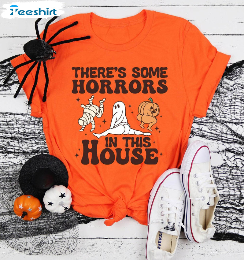 There’s Some Horrors In This House Cute Shirt, Halloween Pumpkin Tee Tops Short Sleeve