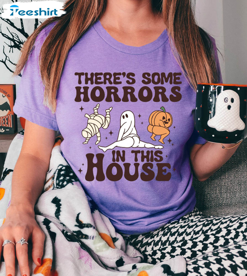 There’s Some Horrors In This House Cute Shirt, Halloween Pumpkin Tee Tops Short Sleeve