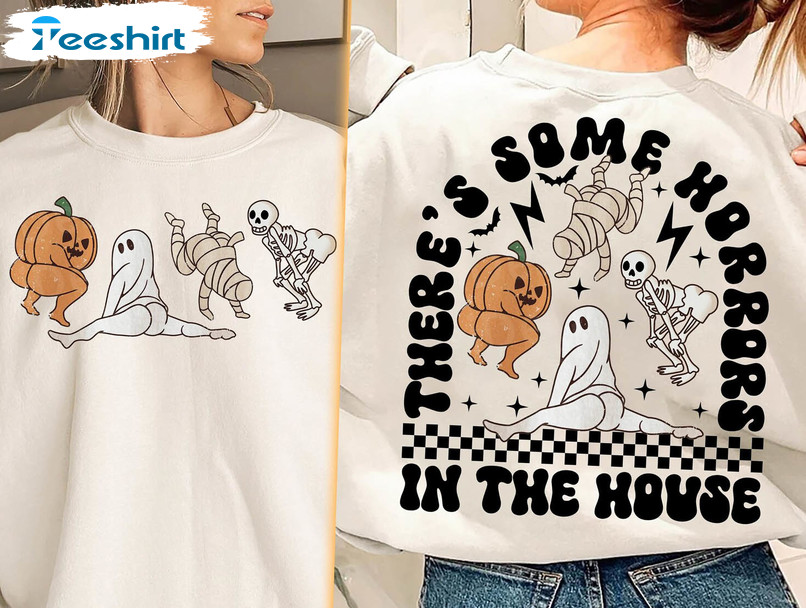 There’s Some Horrors In This House Cute Shirt, Retro Halloween Unisex T-shirt Crewneck