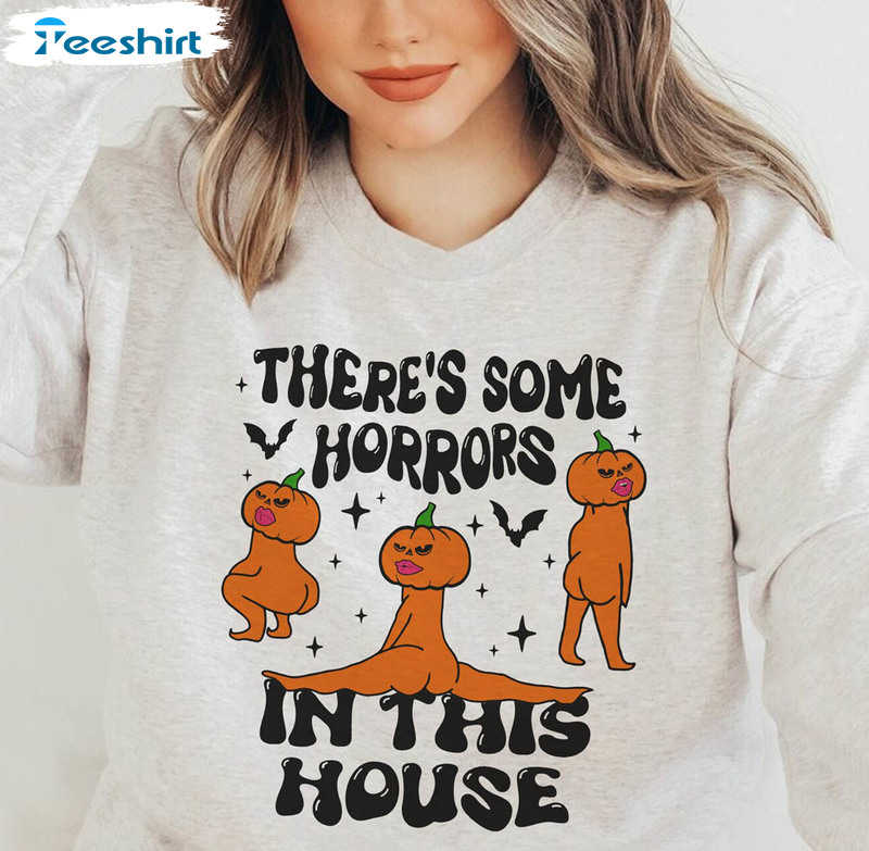 There’s Some Horrors In This House Shirt, Retro Halloween Pumpkin Short Sleeve Tee Tops