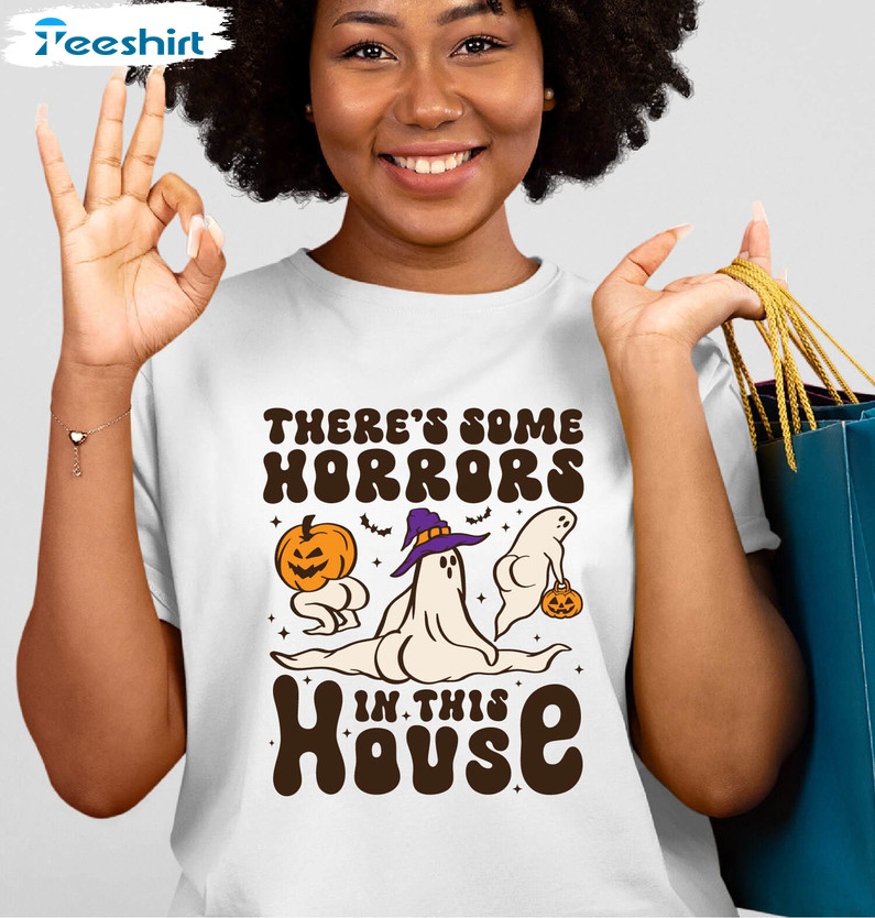 There’s Some Horrors In This House Shirt, Trendy Halloween Crewneck Sweatshirt