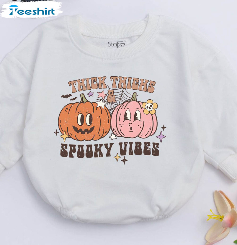 Thick Thighs And Spooky Vibes Shirt, Halloween Funny Sweater Short Sleeve