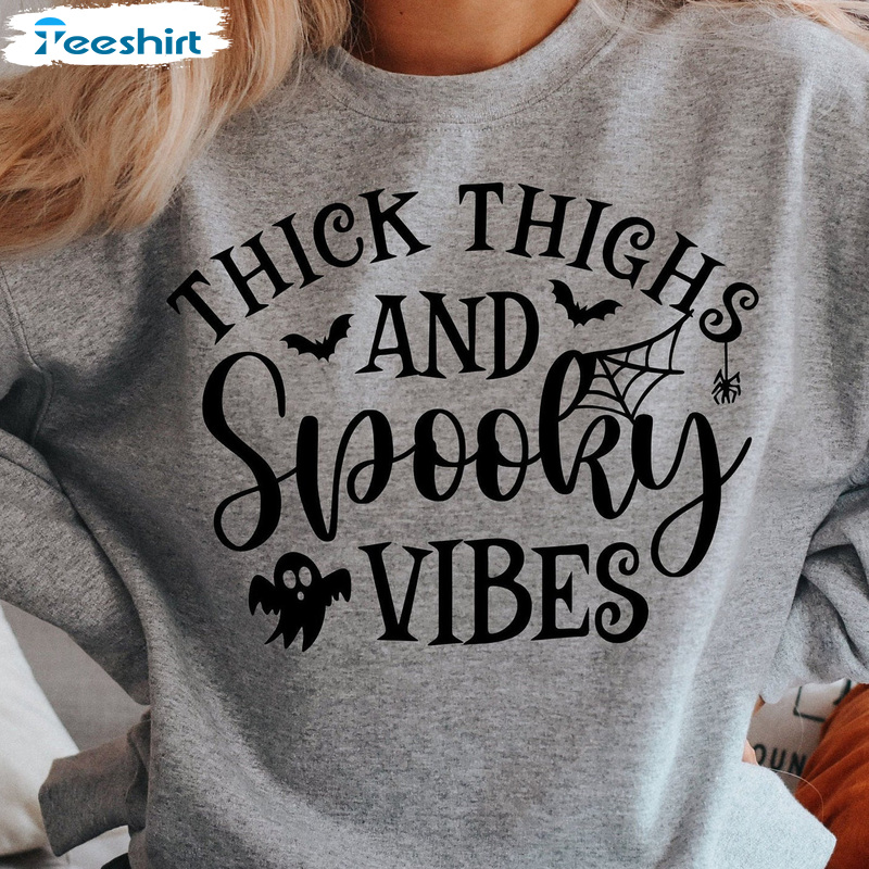 Thighs And Spooky Vibes T Shirt – Halloween Bat And Ghost Shirt Vintage Design