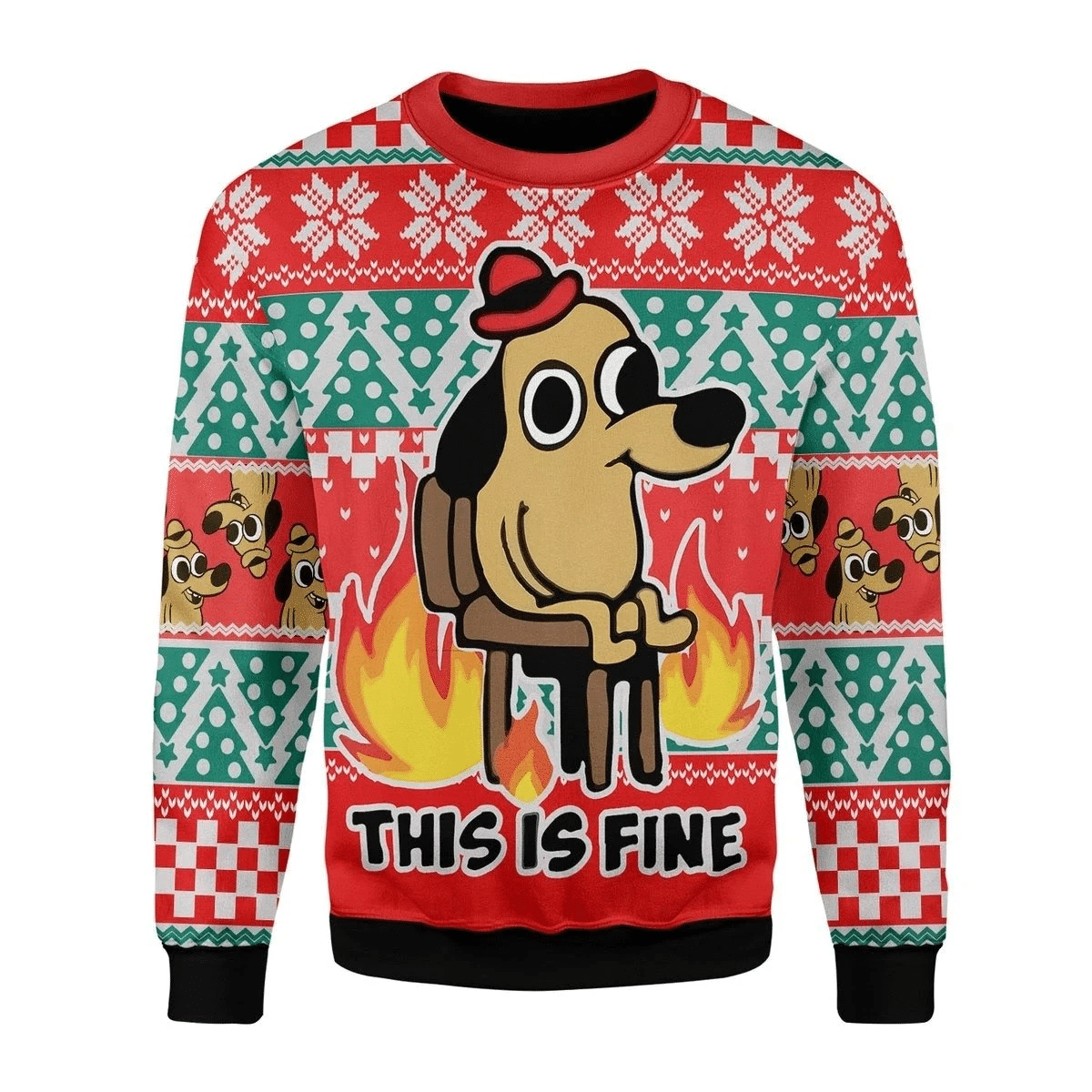 This Is Fine Meme Ugly Christmas Sweater | For Men & Women | Adult | US3738- Best Christmas Gifts 2023