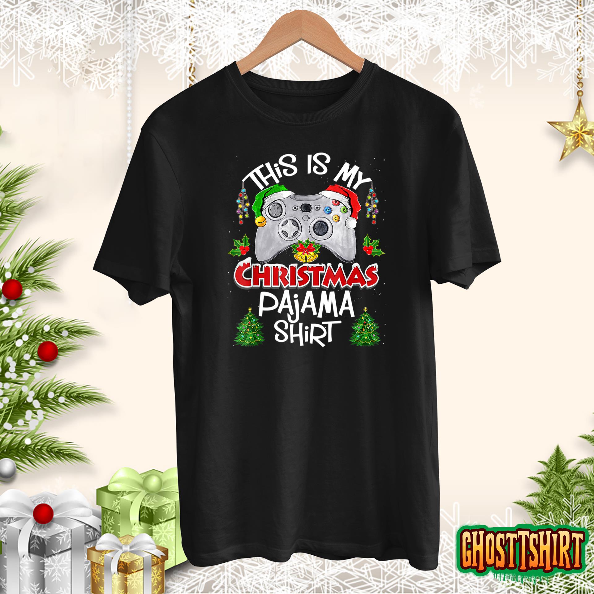 This is My Christmas Pajama Santa Hat Gamer Video Game Games T-Shirt