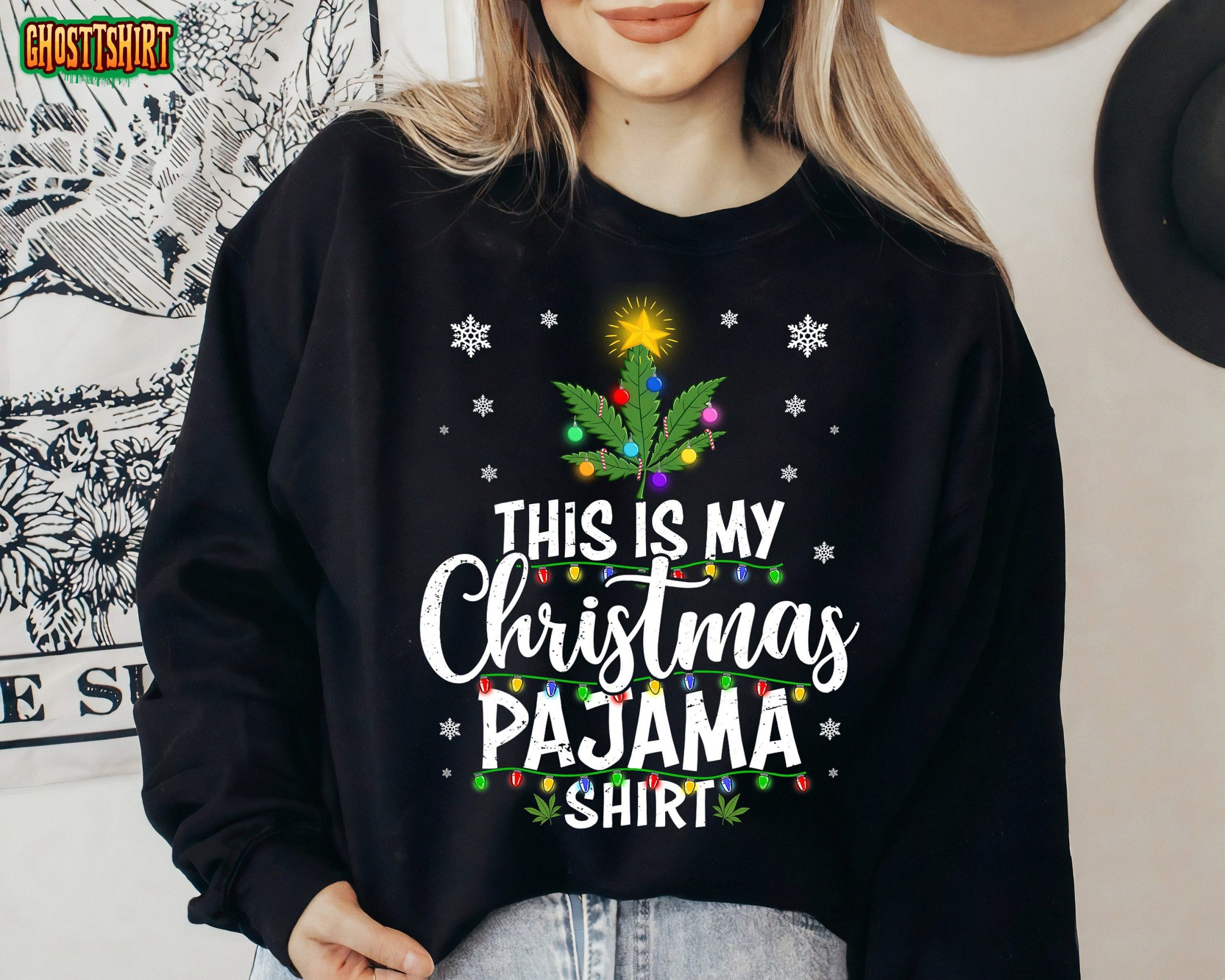 This Is My Christmas Pajama Shirt Canabis Christmas Lights Sweatshirt