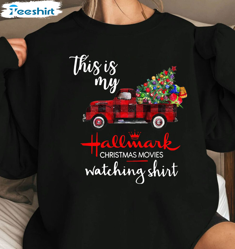 This Is My Hallmark Christmas Movie Watching Shirt, Buffalo Plaid Red Truck Unisex Hoodie Crewneck