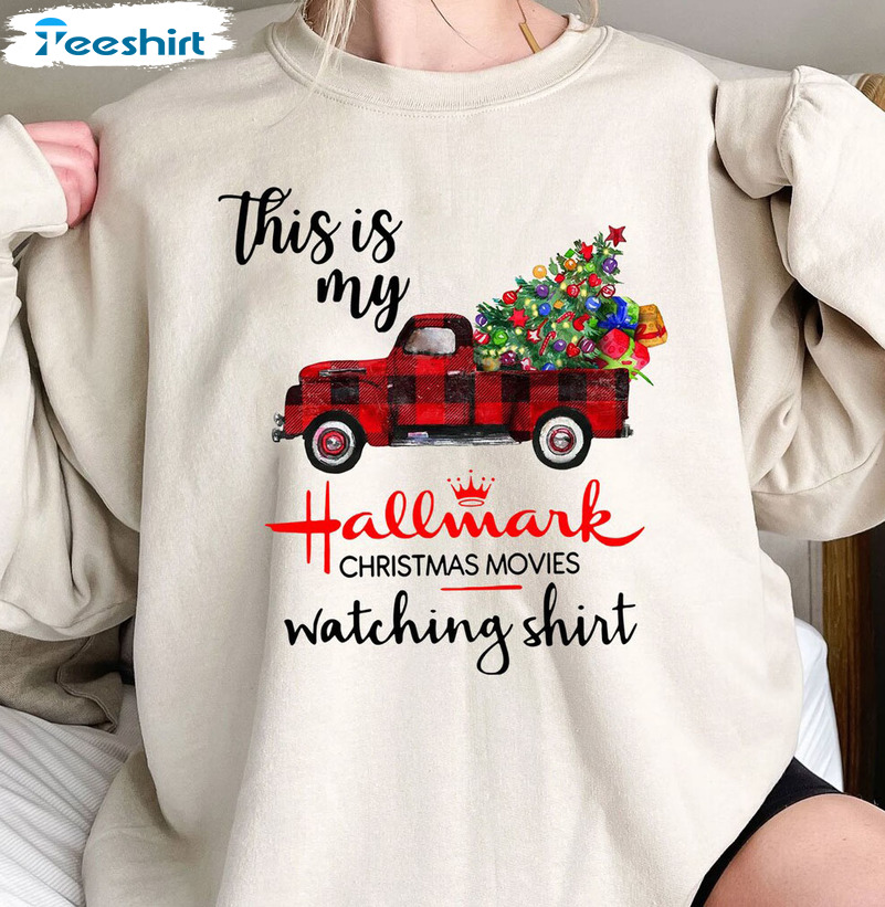 This Is My Hallmark Christmas Movie Watching Shirt, Buffalo Plaid Red Truck Unisex Hoodie Crewneck