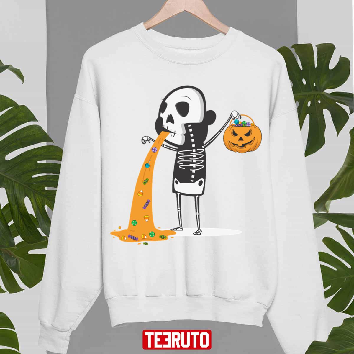 Throwing Up Candy Funny Humorou Halloween Skeleton Unisex Sweatshirt