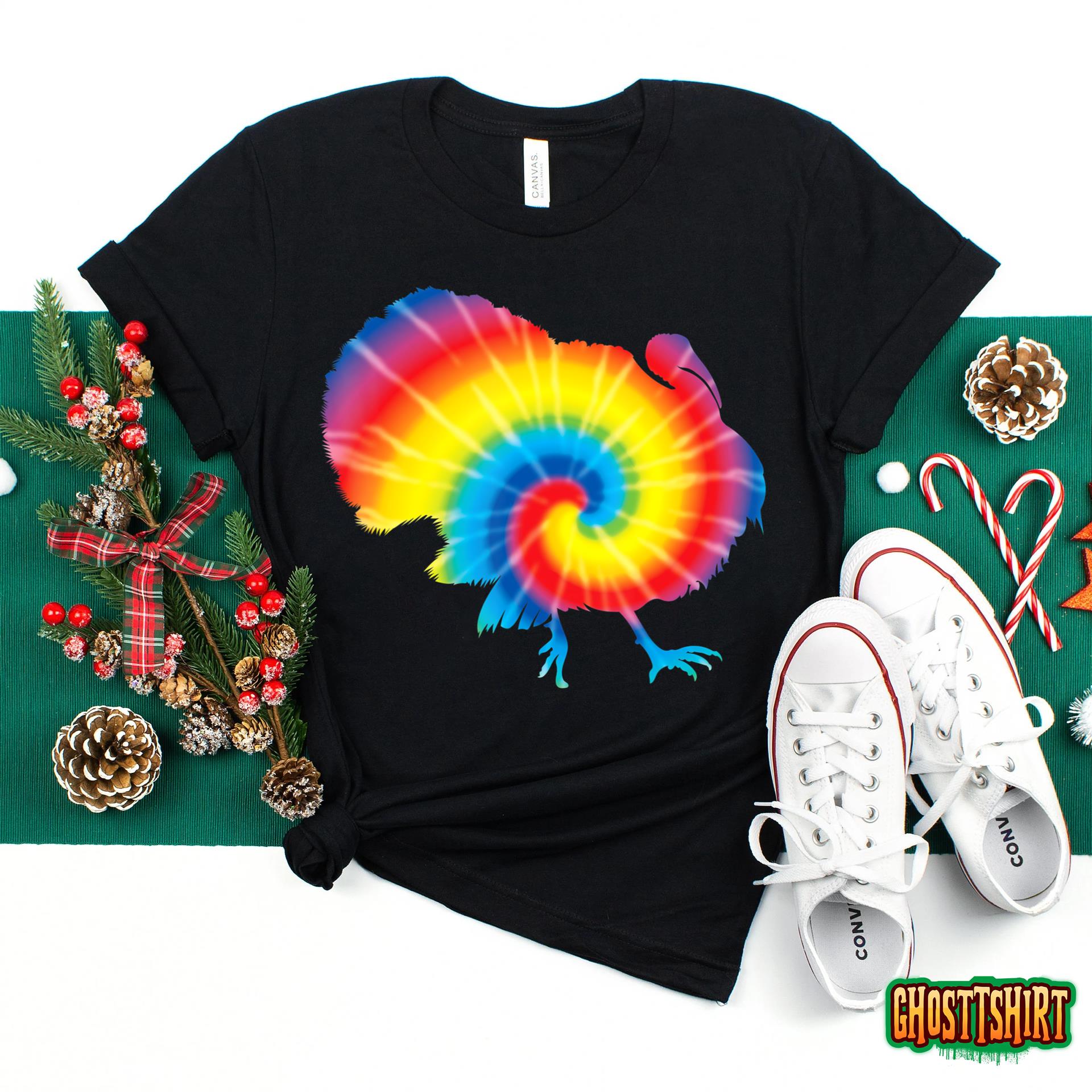 Tie Dye Turkey Thanksgiving  Cute Retro November Gift T-Shirt