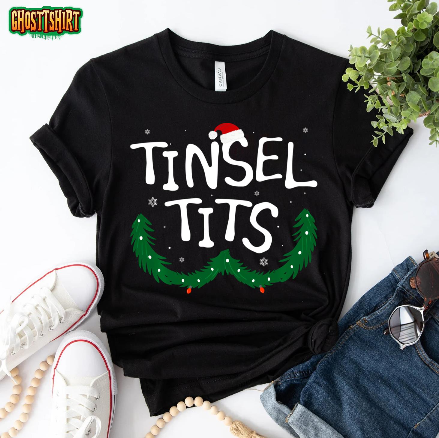 Tinsel Tits And Jingle Balls Funny Matching Christmas Couple Pullover Hoodie