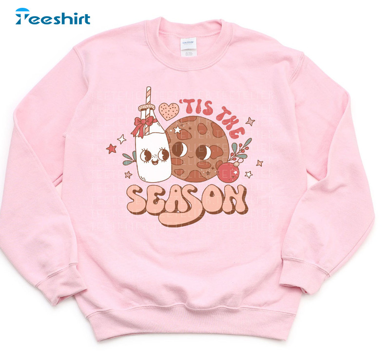 Tis The Season Shirt, Milk And Cookies Christmas Long Sleeve Sweatshirt