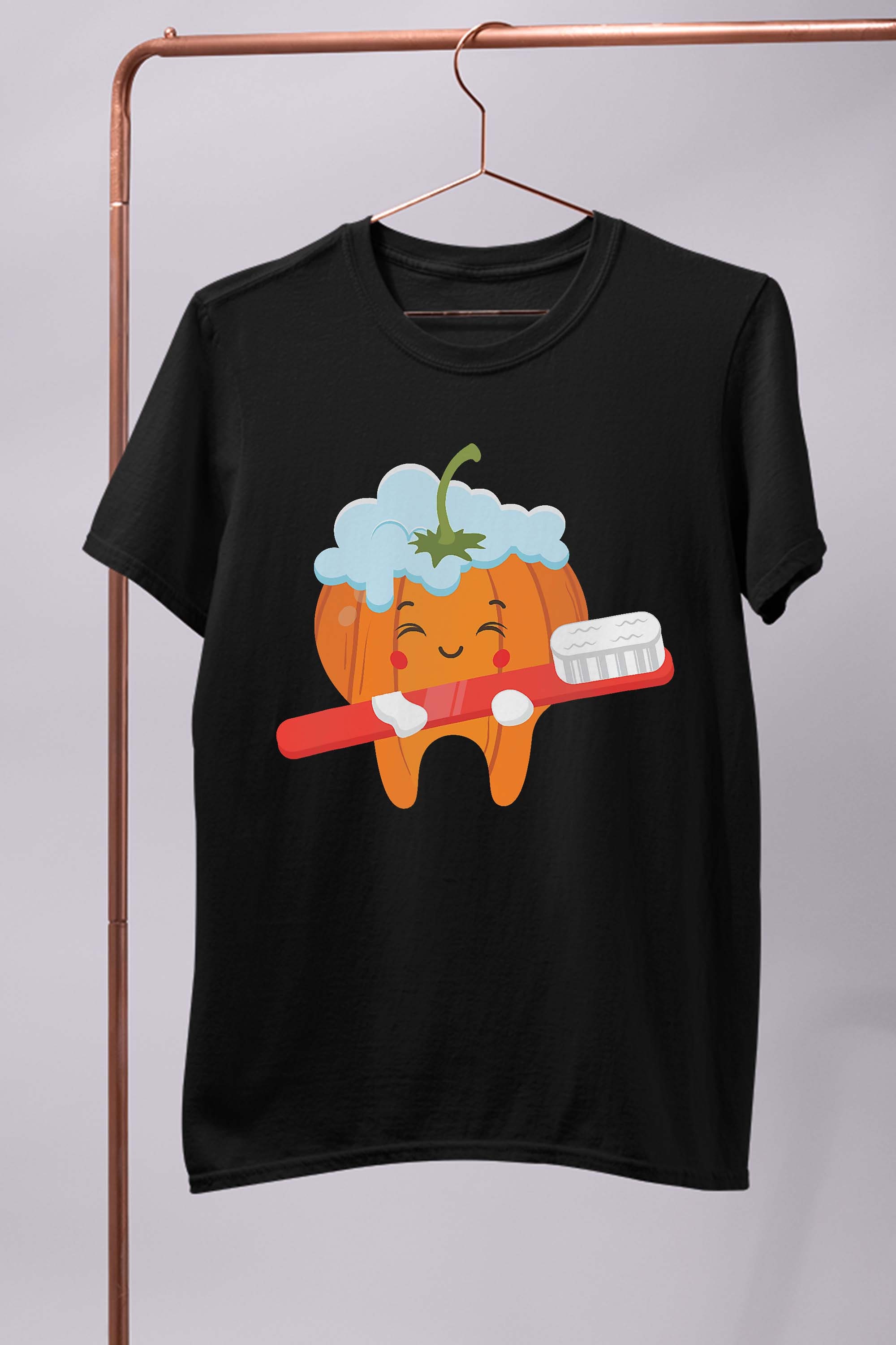 Tooth-brush Pumpkin Lazy DIY Halloween Costume Funny Dental T-Shirt