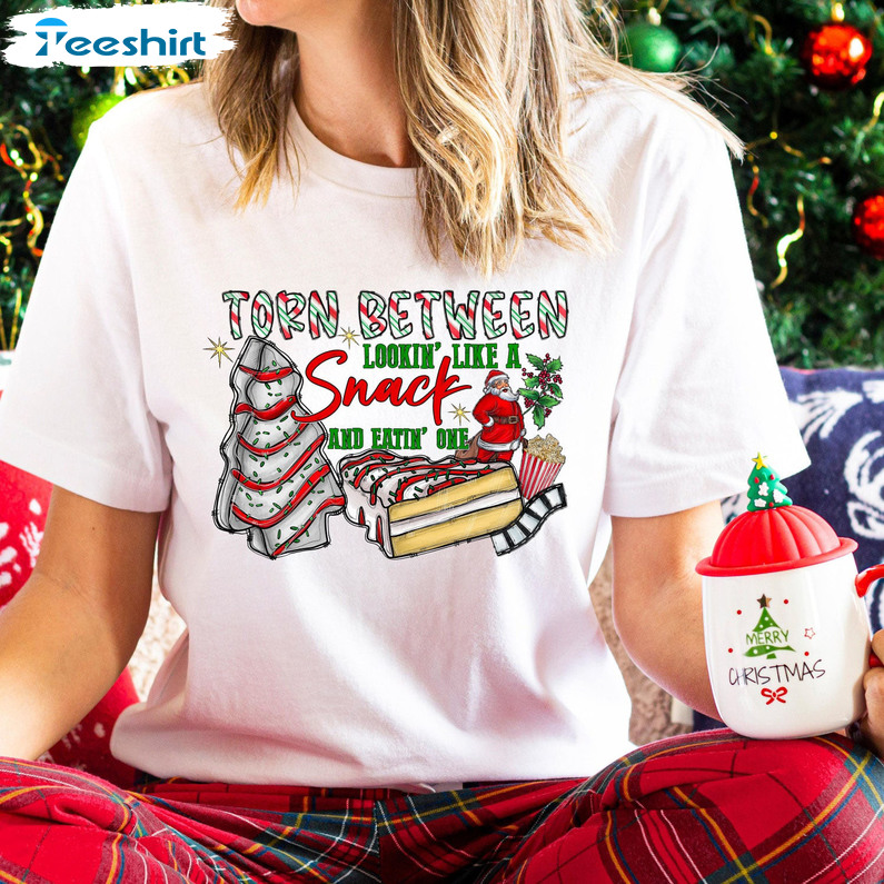 Torn Between Lookin’ Like A Snack And Eatin’ One Shirt, Christmas Tree Cake Short Sleeve Hoodie