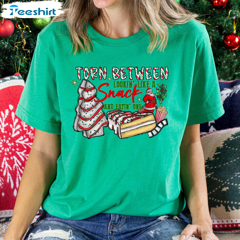 Torn Between Lookin’ Like A Snack And Eatin’ One Shirt, Christmas Tree Cake Short Sleeve Hoodie