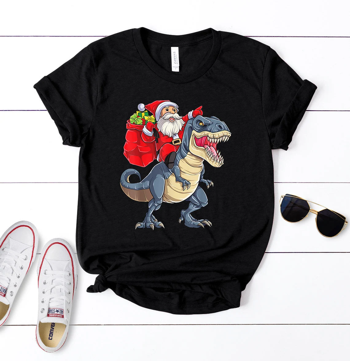 Tree Rex Christmas T Shirt, Santa Riding Dinosaur T rex T-Shirt, Christmas Gifts