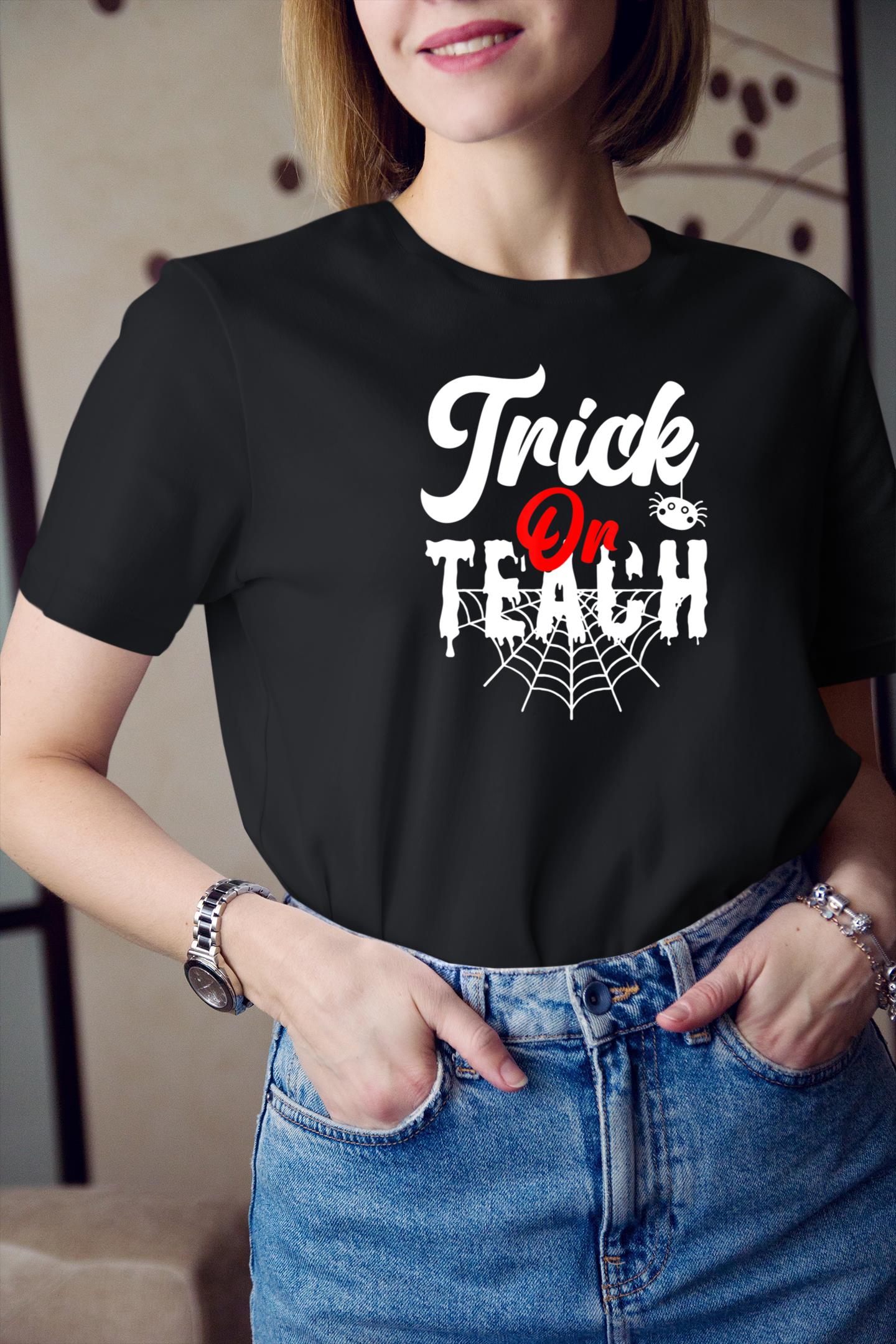 Trick or Teach Funny Teacher Halloween Web 3 Spider T-Shirt