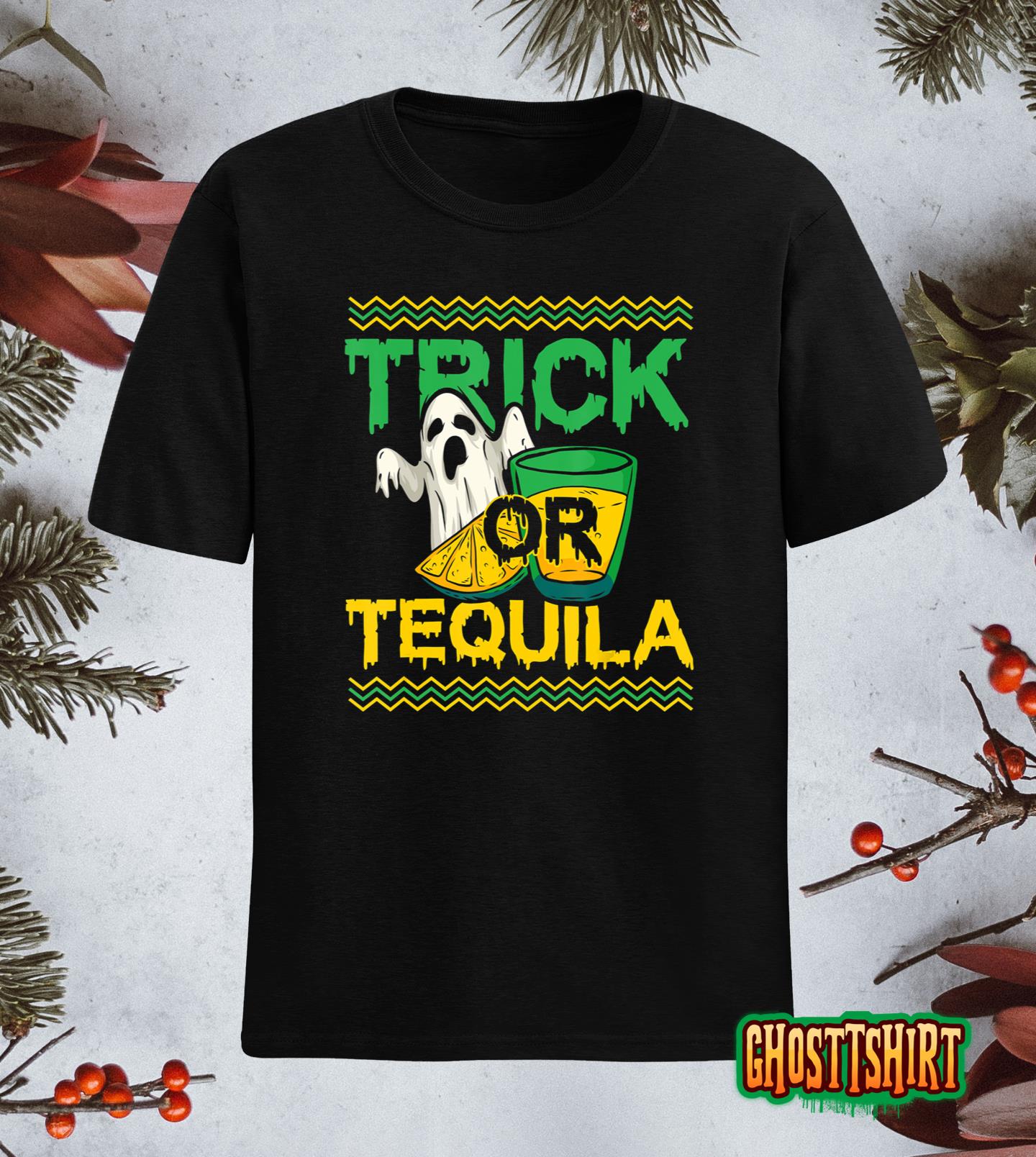 Trick Or Tequila Drunken Ghost Halloween T-Shirt